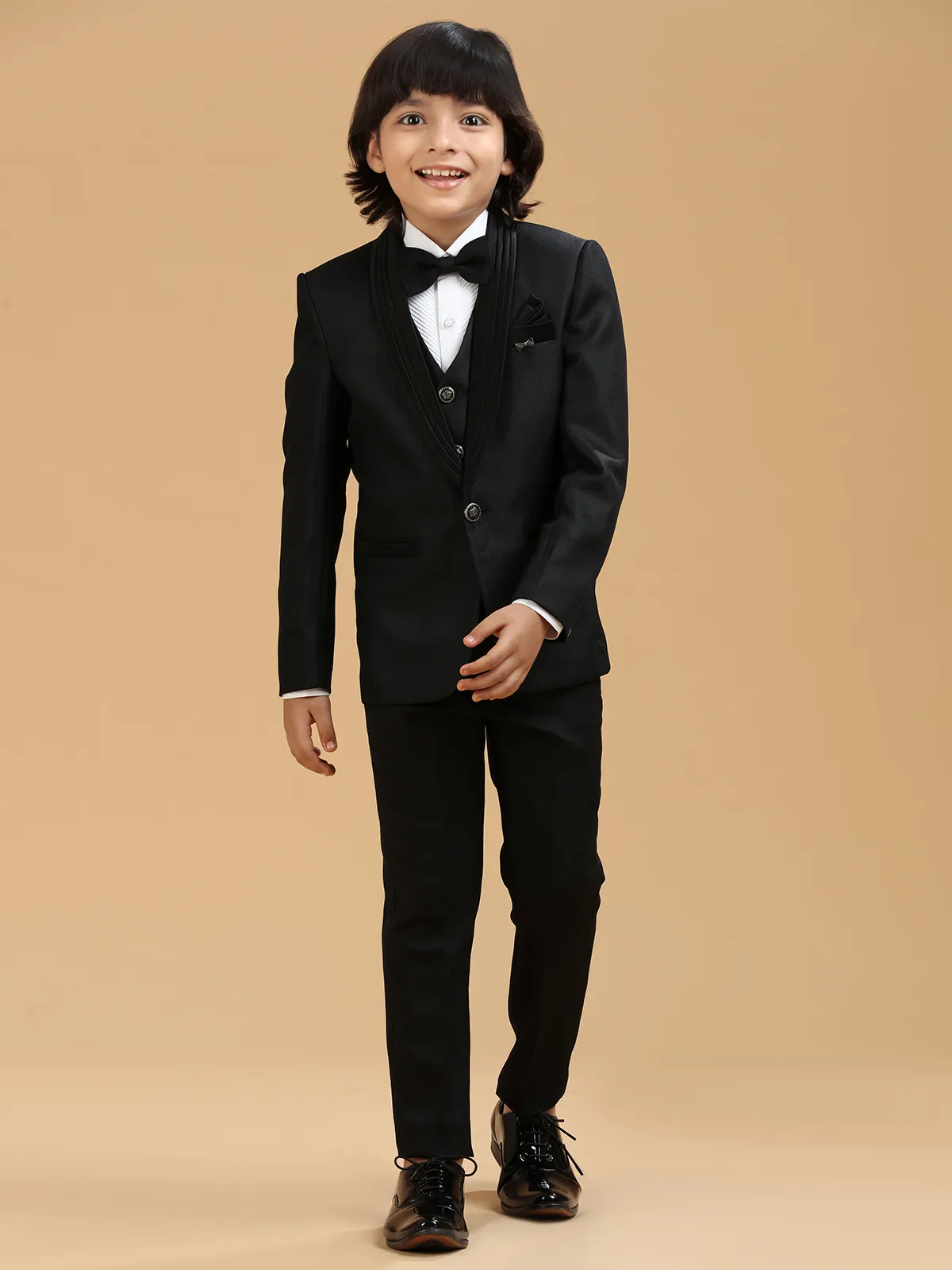 Black elegant boys coat suit in terry rayon