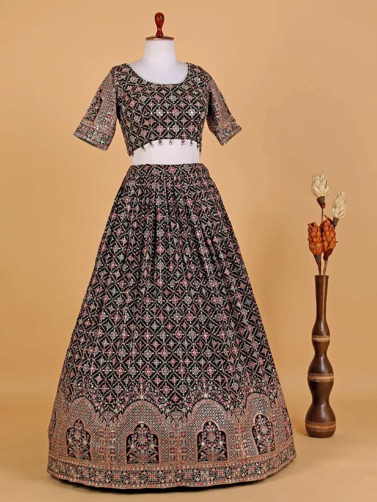 Black embroidery georgette lehenga choli