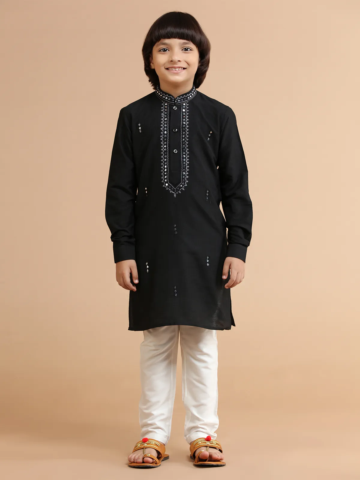 Black embroidery silk kurta suit