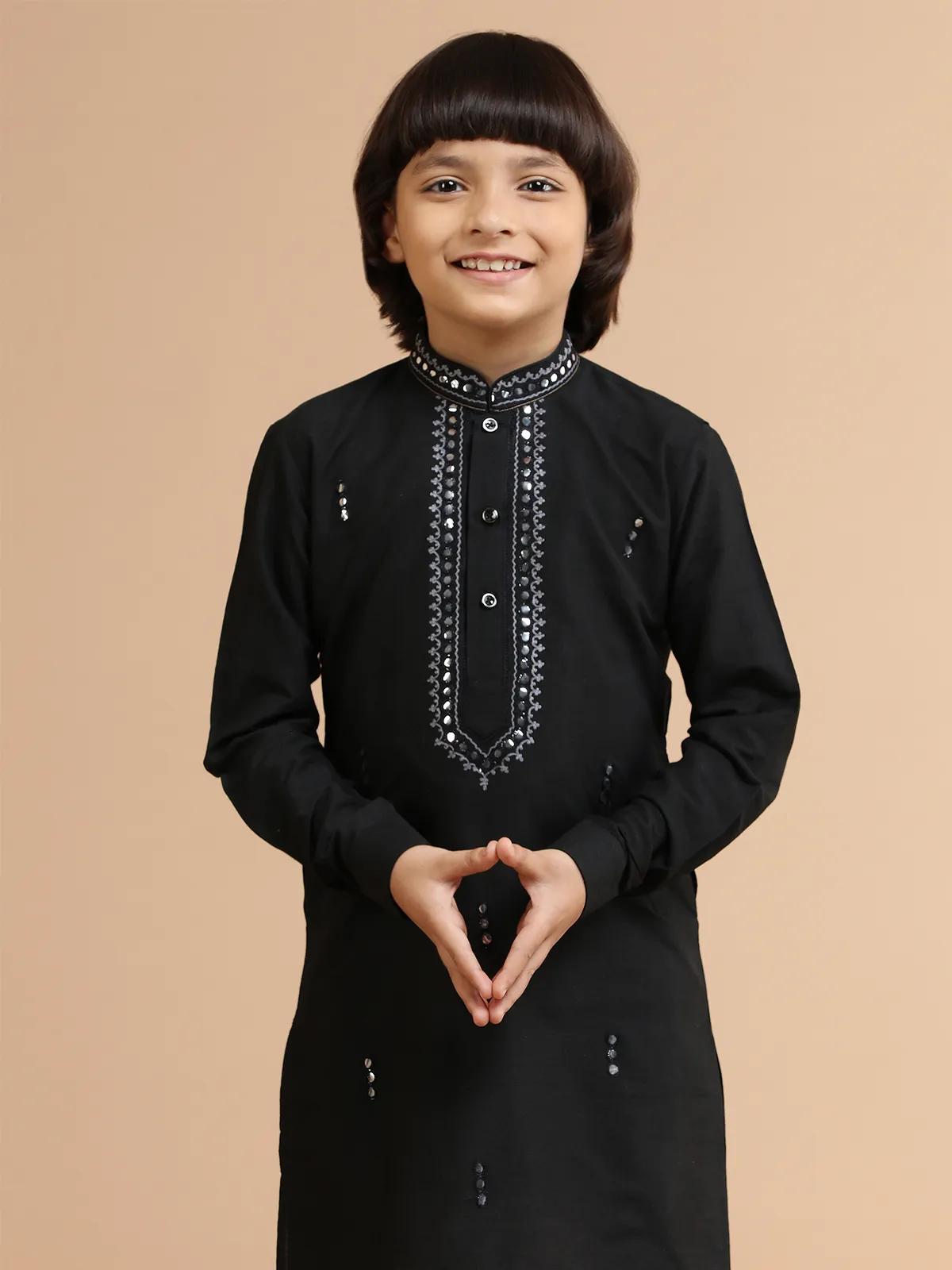 Black embroidery silk kurta suit