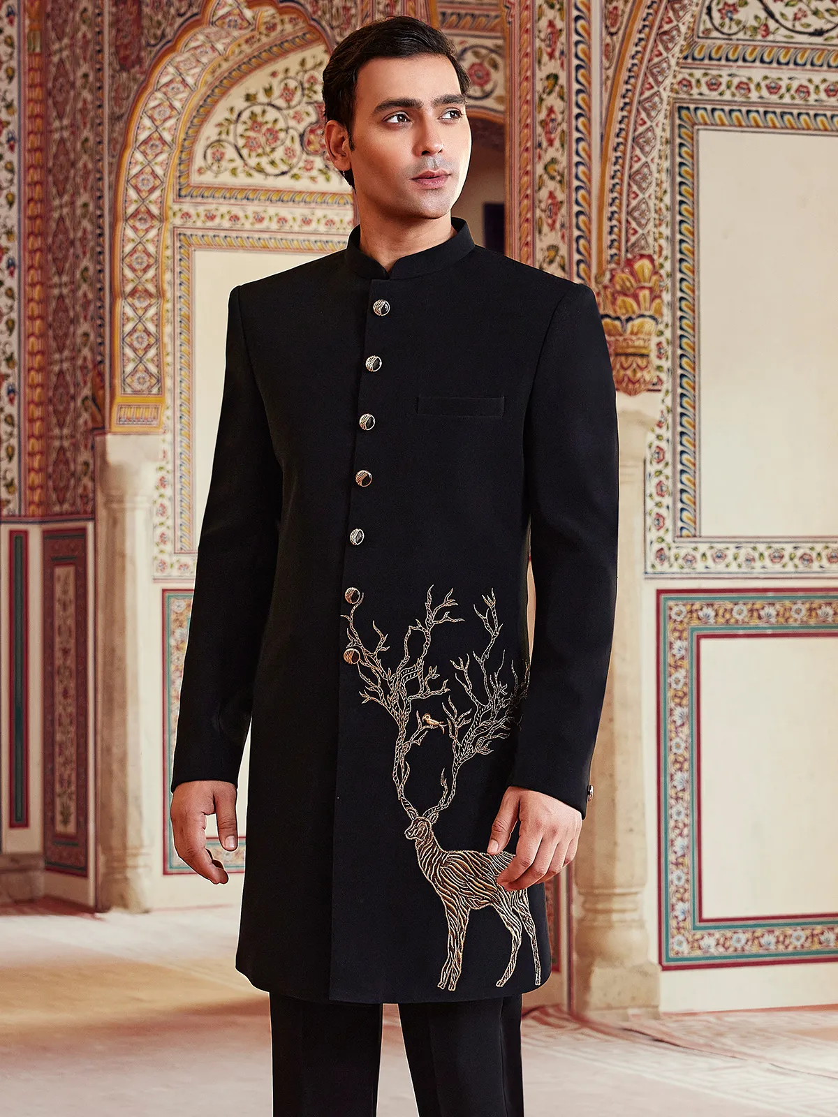 Black ethnic finest terry rayon indo western for men