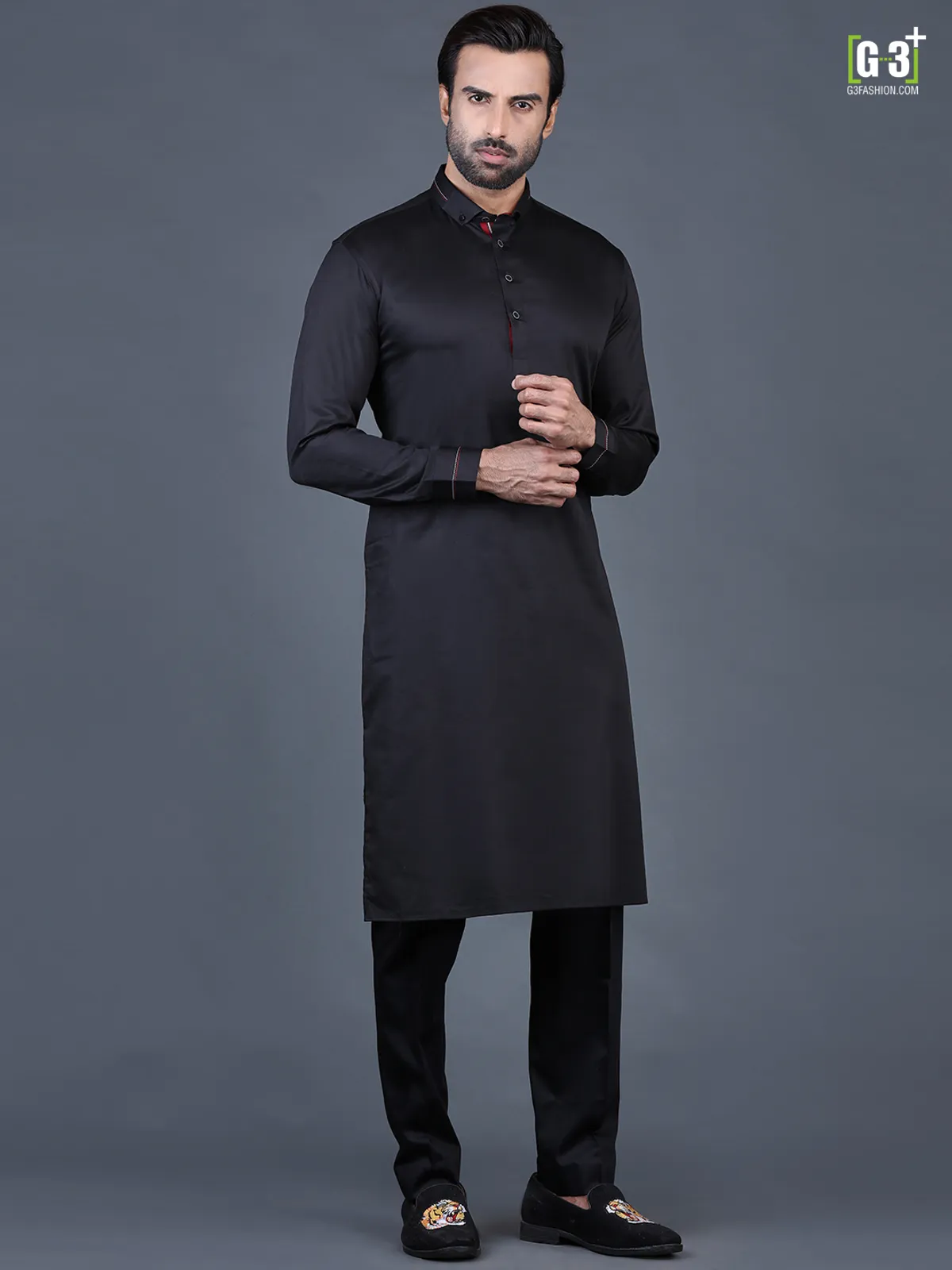 Black festive men cotton pathani suit