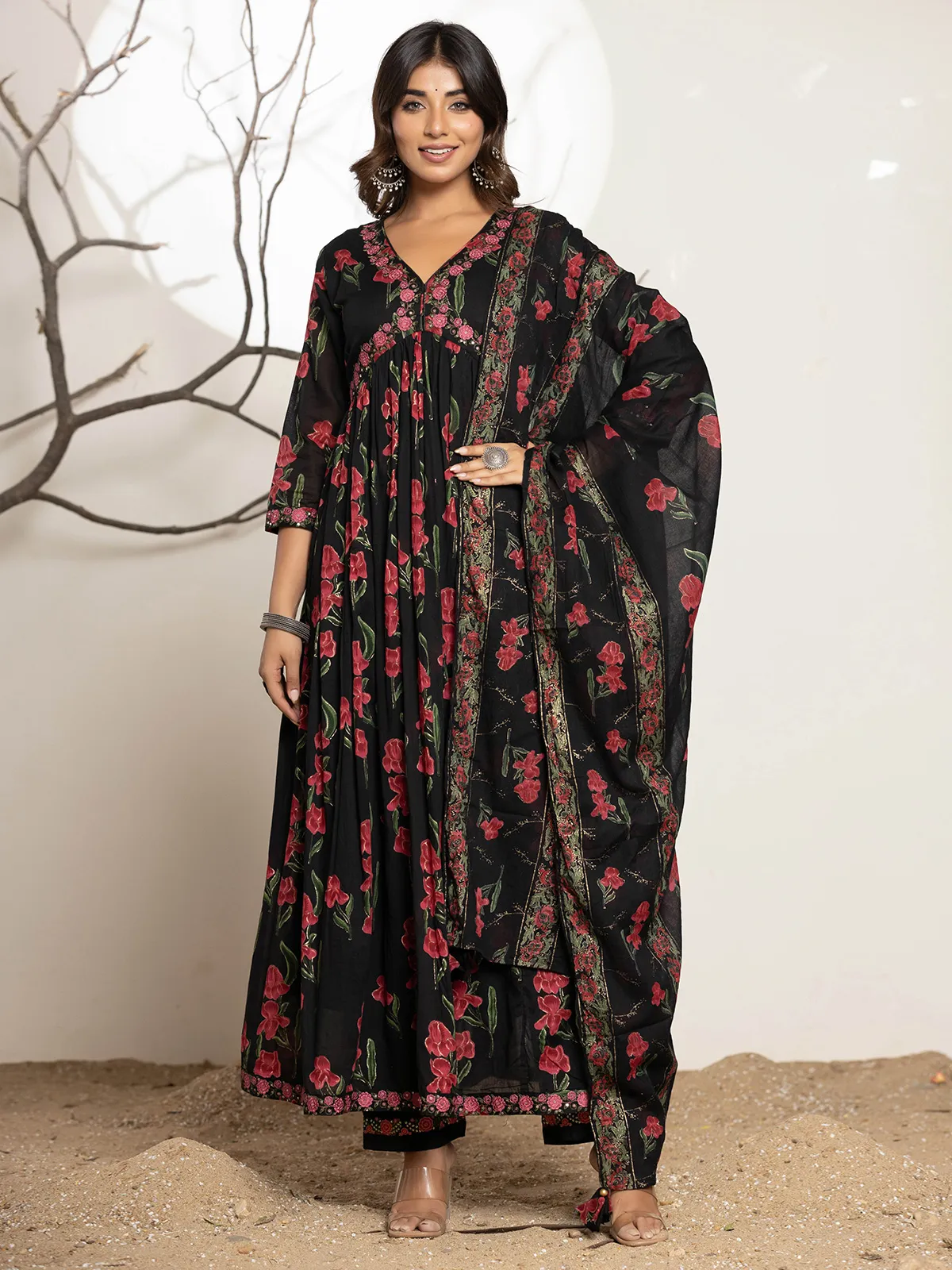 black floral print kurti set