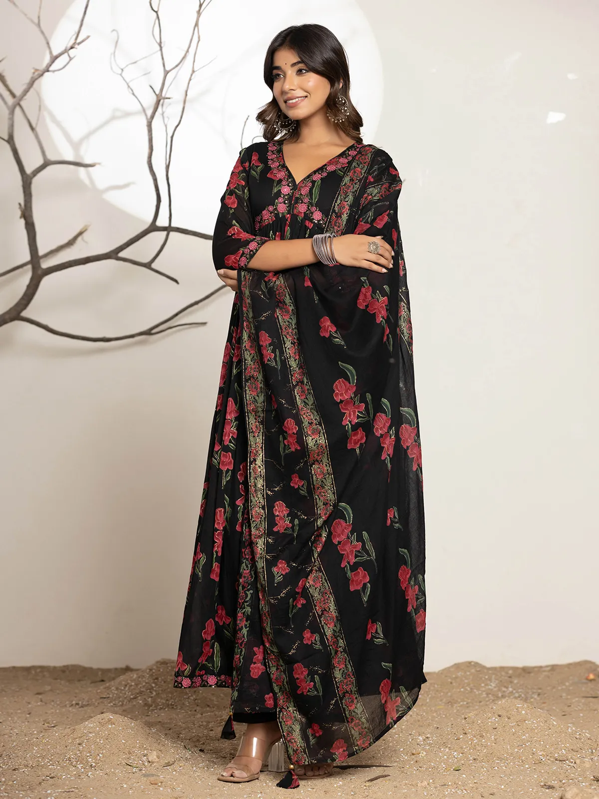 black floral print kurti set