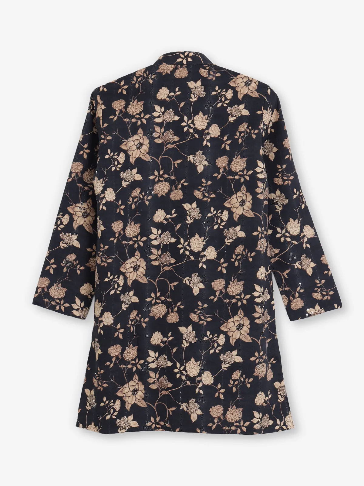 Black floral printed embroidered work kurta suit
