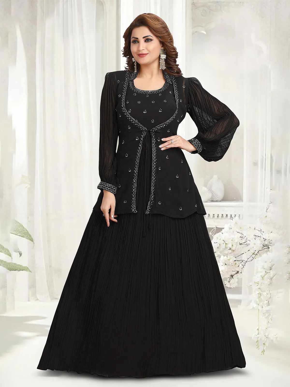 Black jacket style anarkali suit