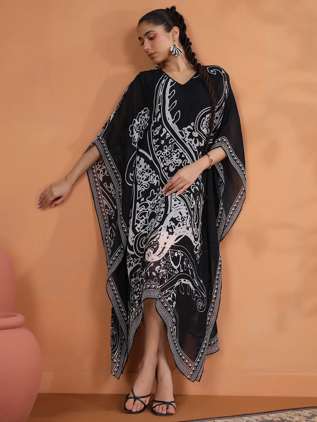 Black kaftan style georgette kurti