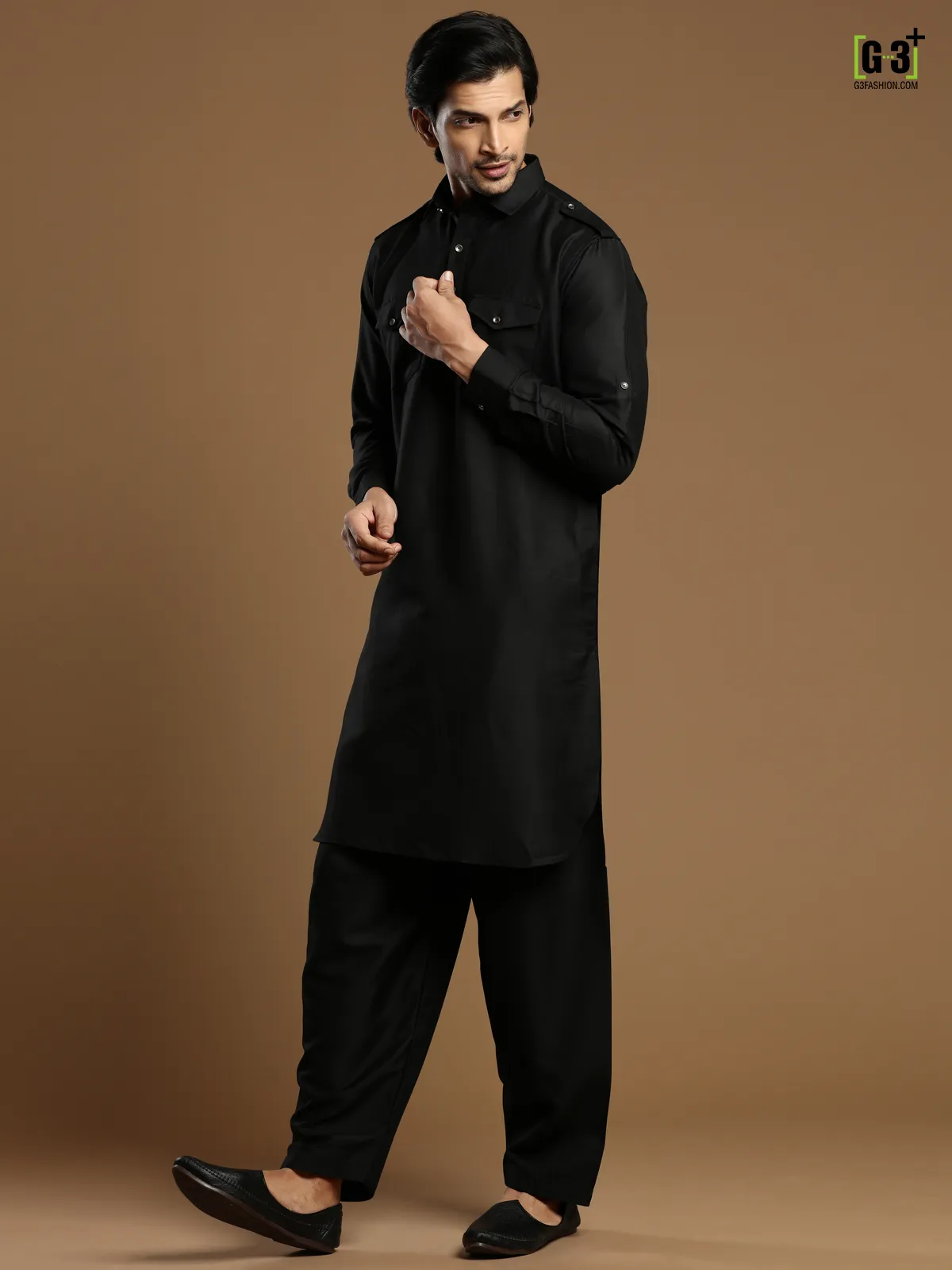 Black men festive occasions cotton silk pathani suit