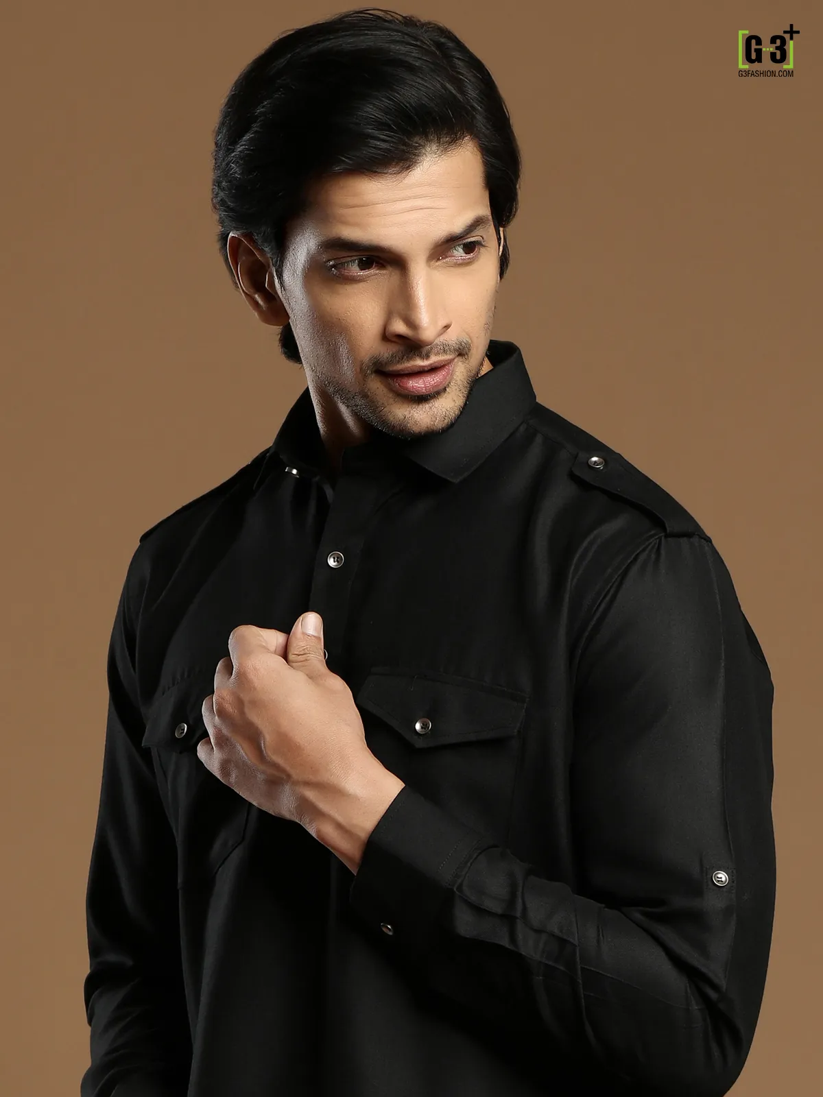 Black men festive occasions cotton silk pathani suit