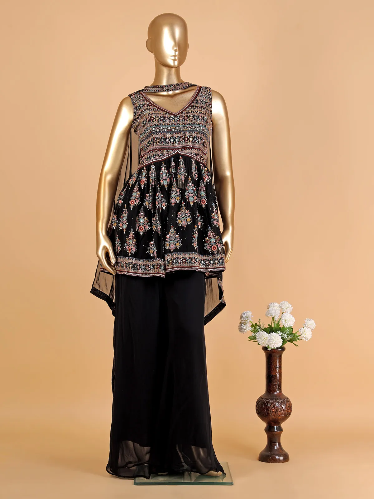 Black palazzo suit with choker dupatta