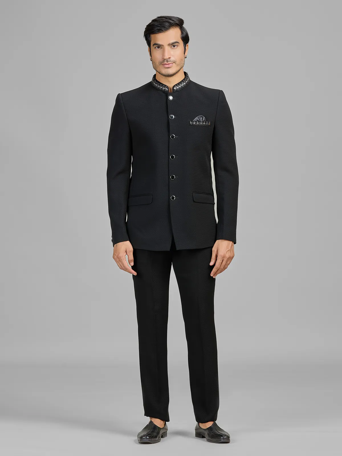 Black party wear terry rayon jodhpuri suit