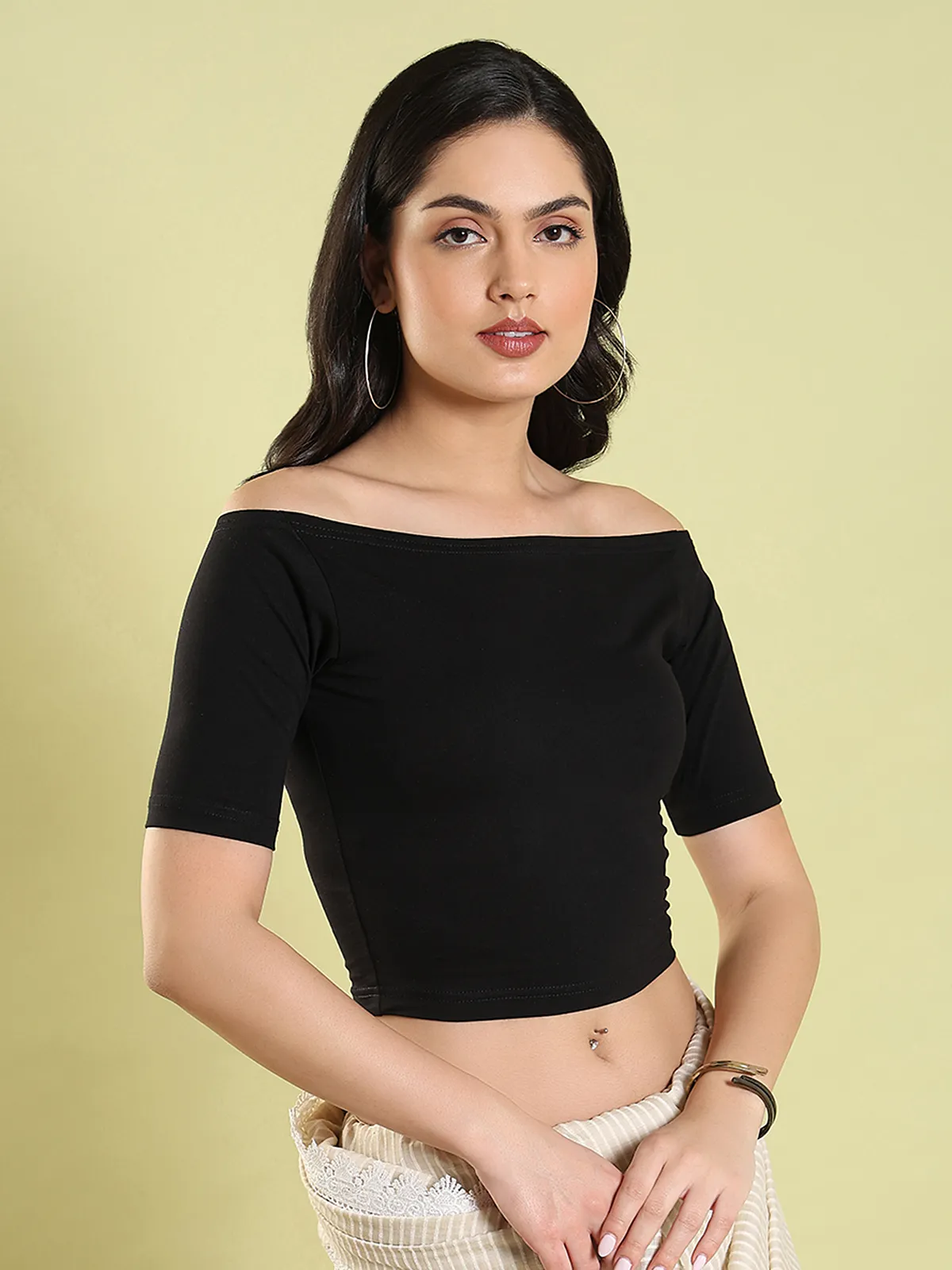 Black plain off shoulder blouse