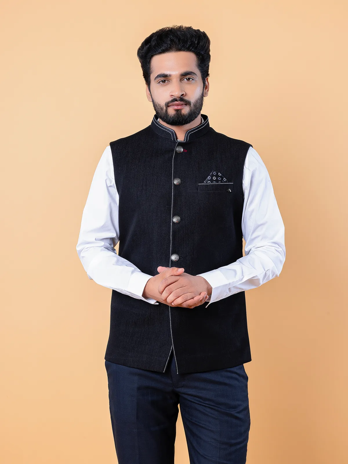 Black plain terry rayon waistcoat