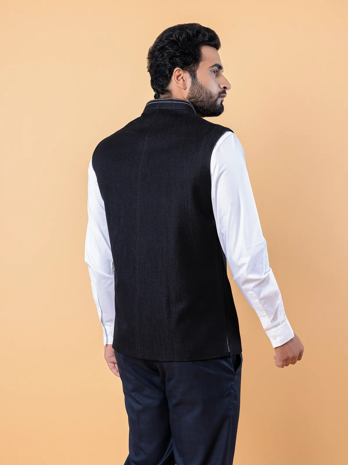 Black plain terry rayon waistcoat