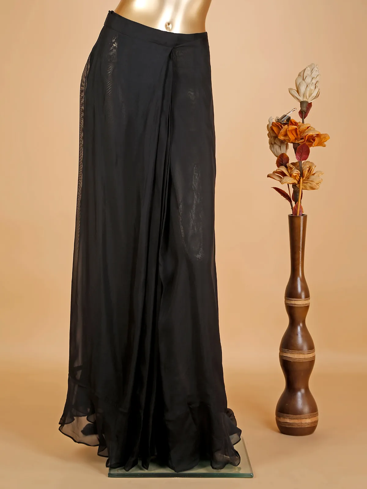 Black pre-stitched georgette saree