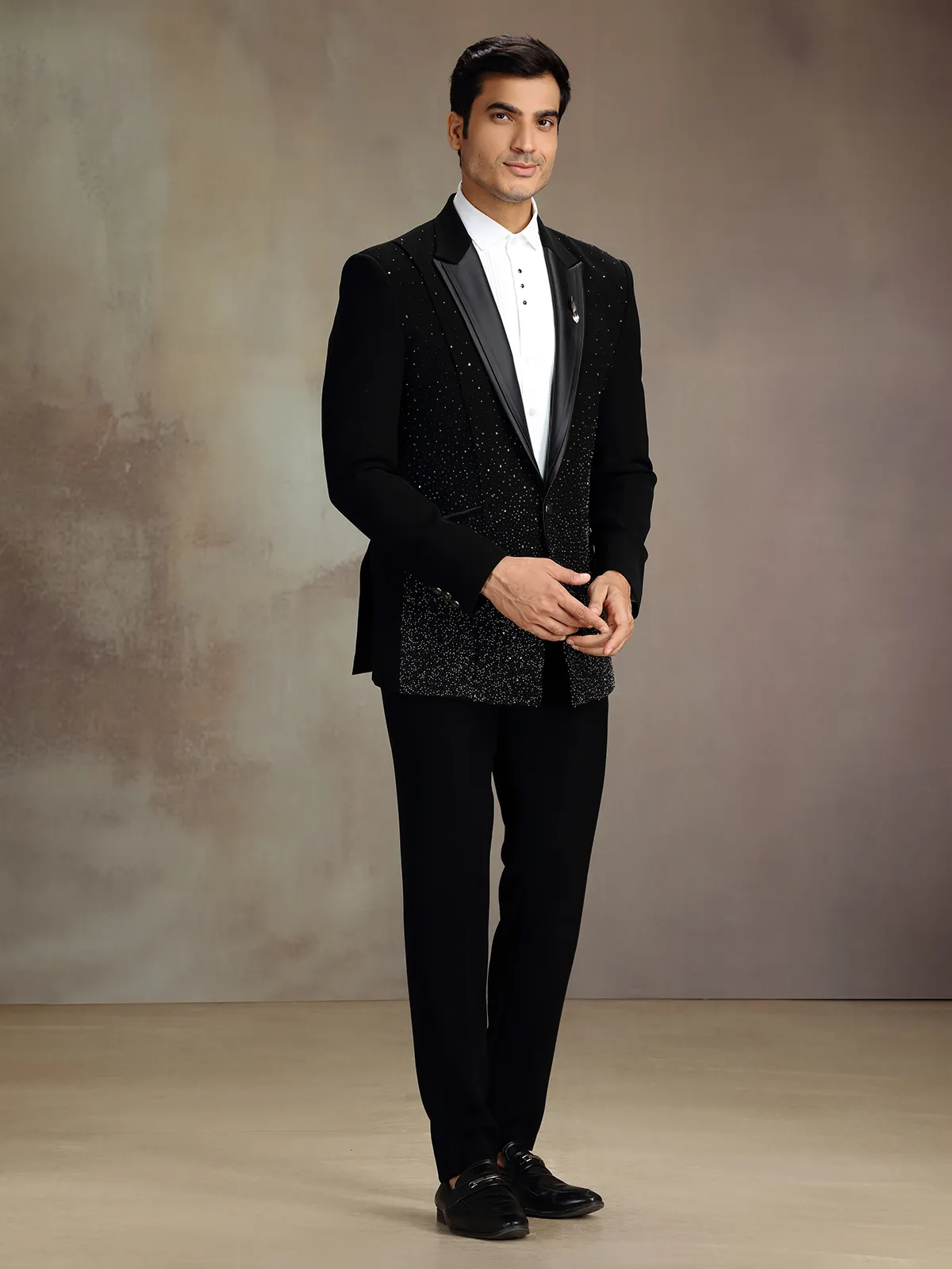 Black shimmer festive coat suit