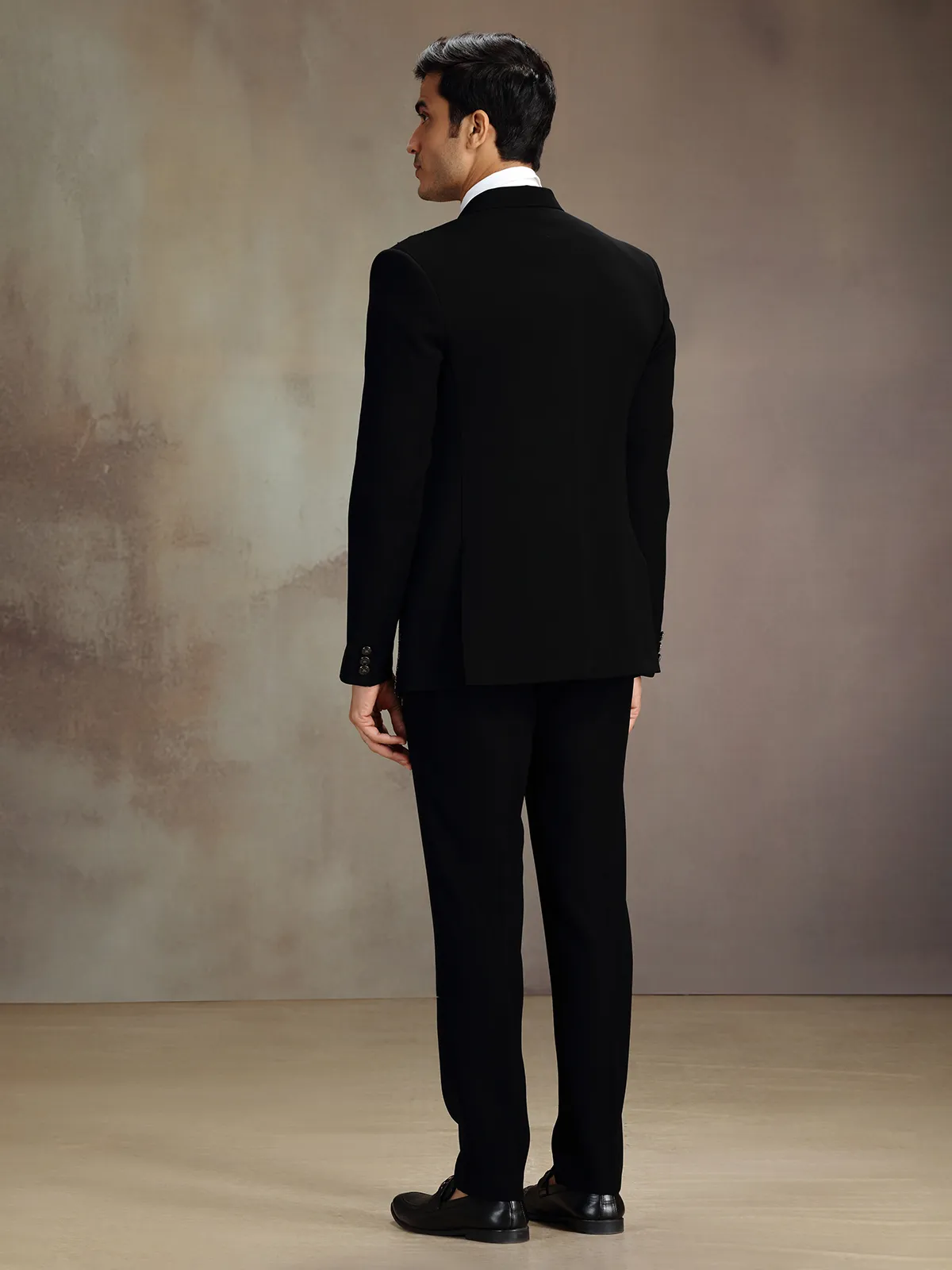 Black shimmer festive coat suit