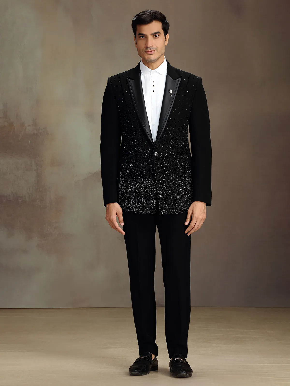 Black shimmer festive coat suit