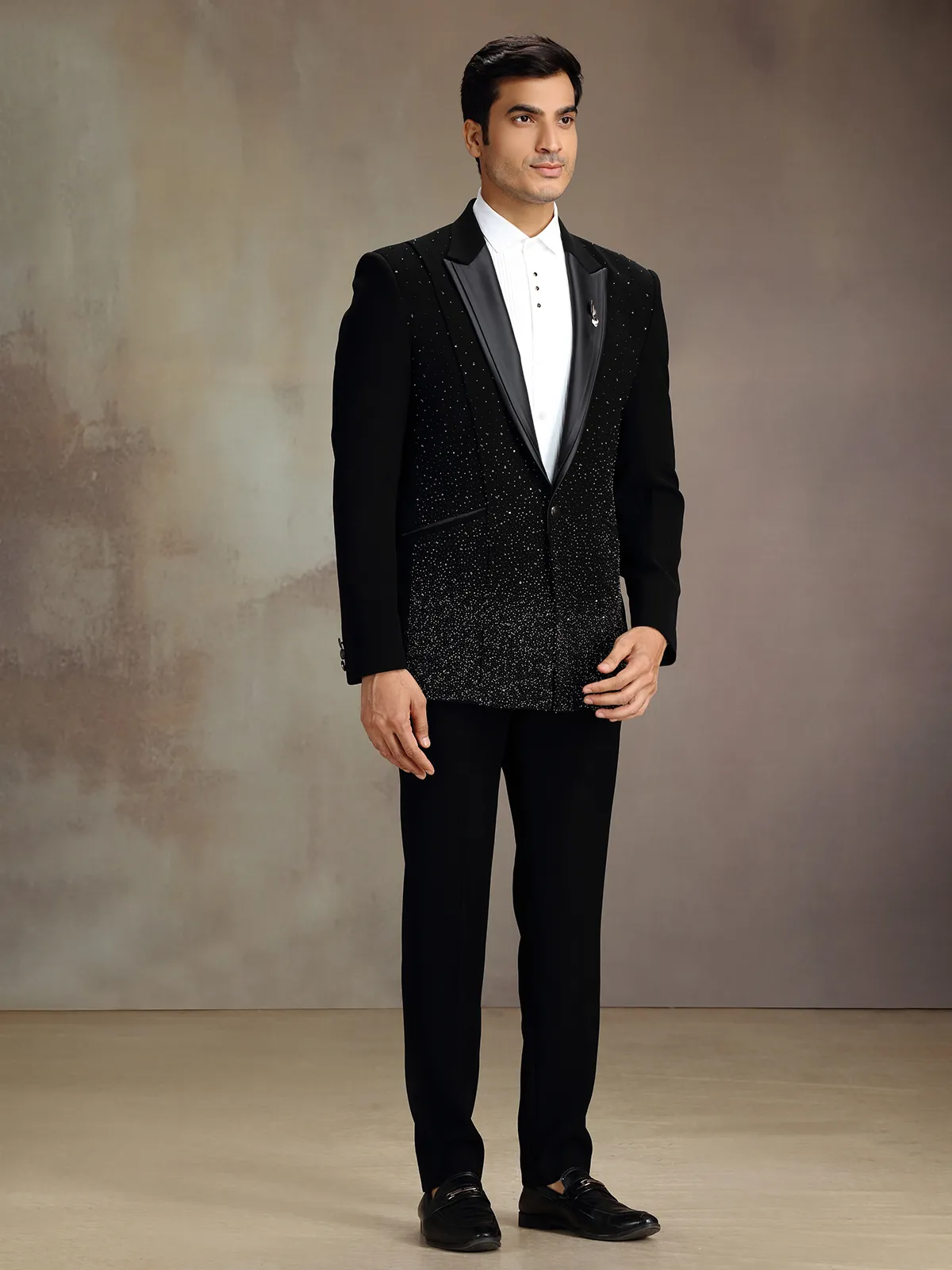 Black shimmer festive coat suit