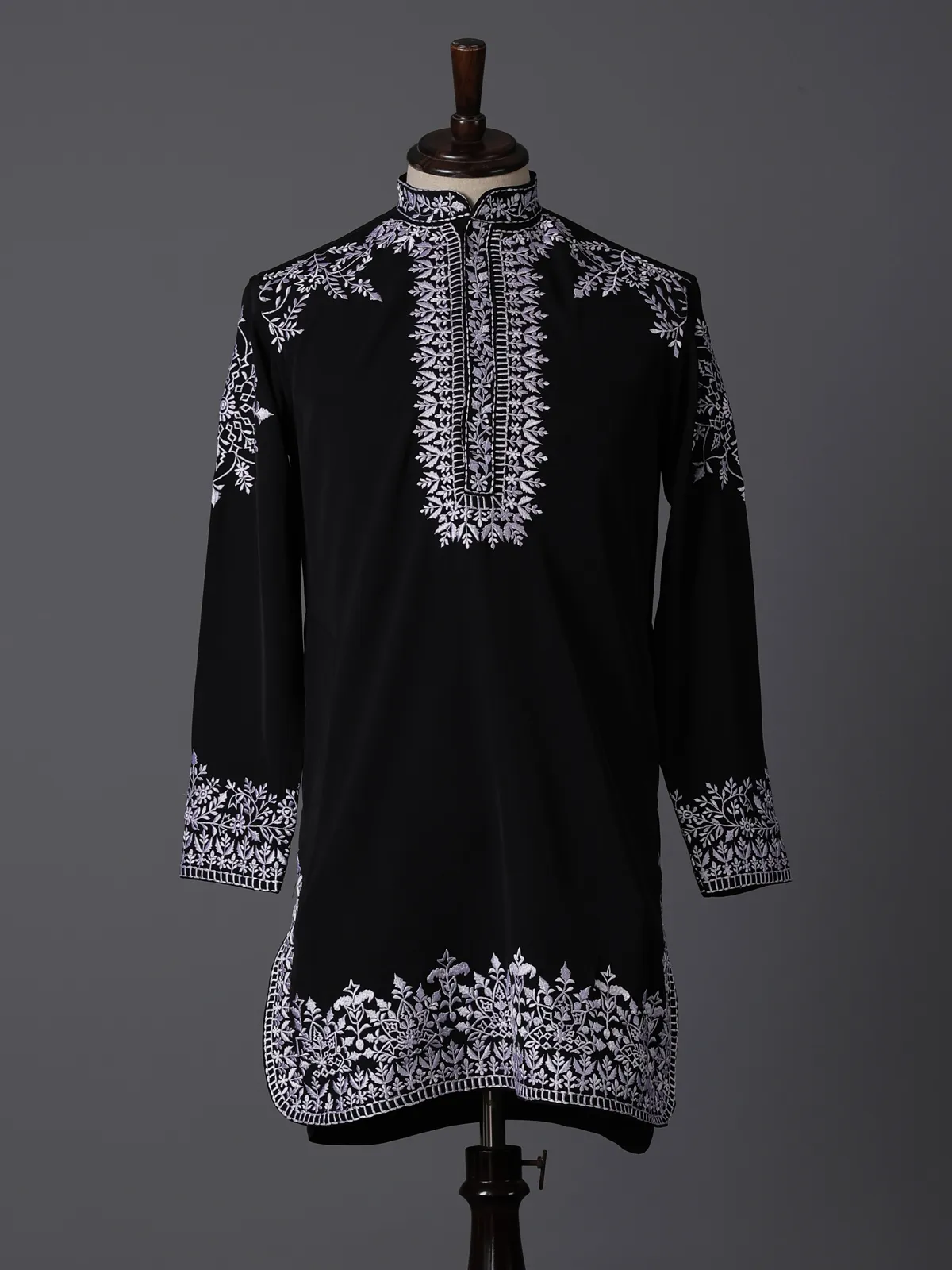Black silk embroidered festive wear kurta