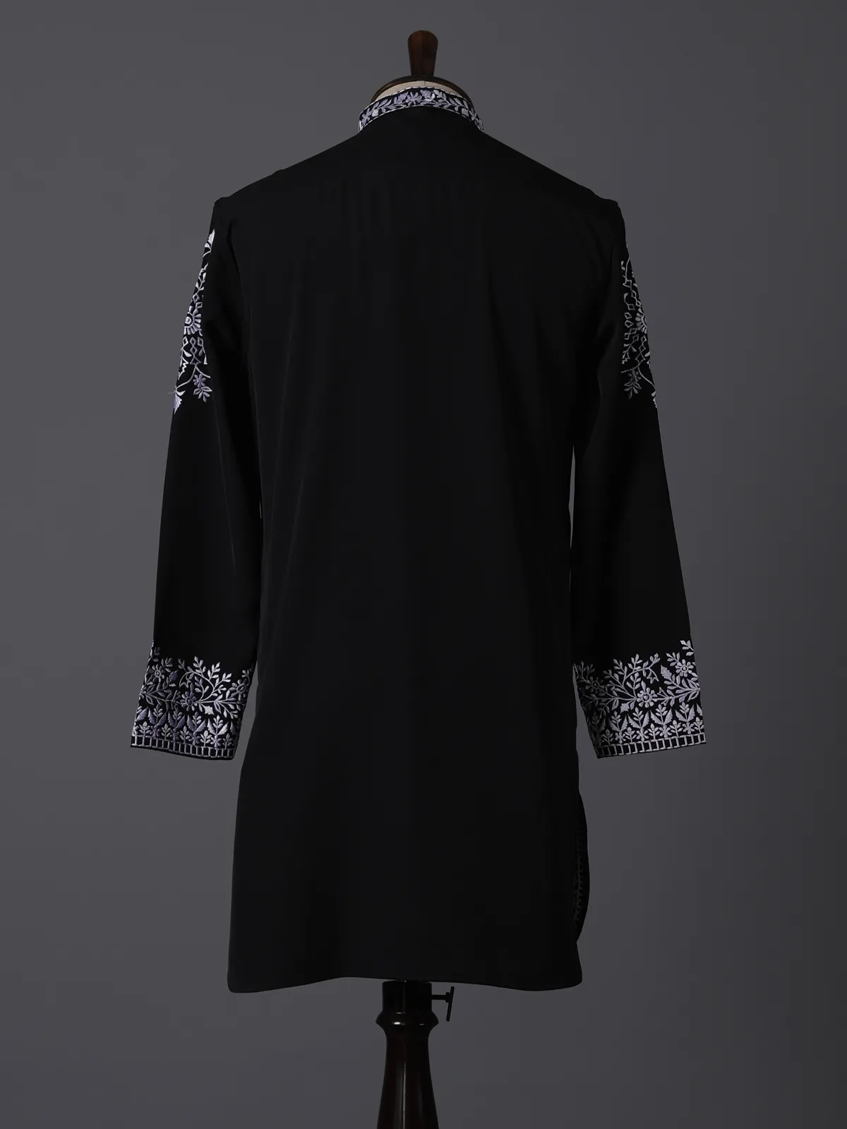 Black silk embroidered festive wear kurta
