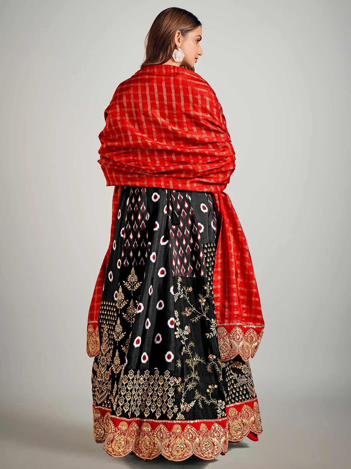 red and black pakistani dress Black Silk Pakistani Anarkali Suit With Dupatta