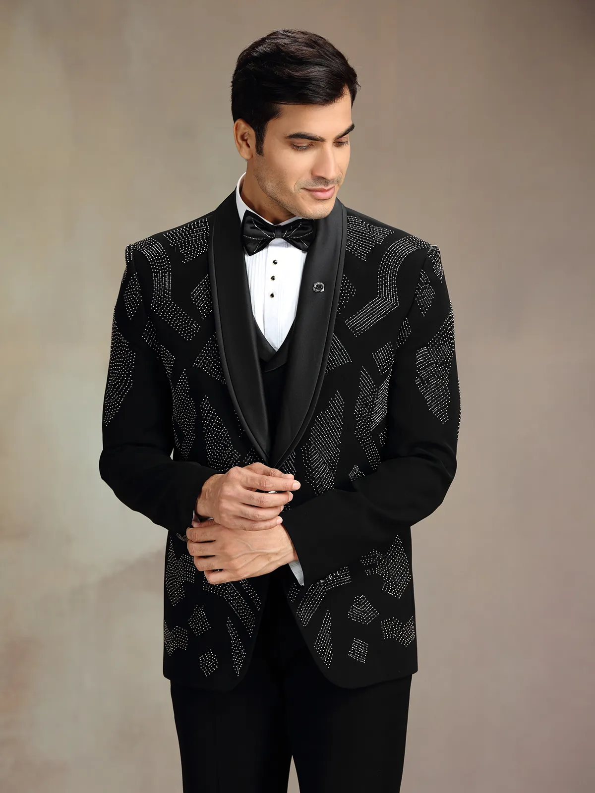 Black stones embellished coat suit