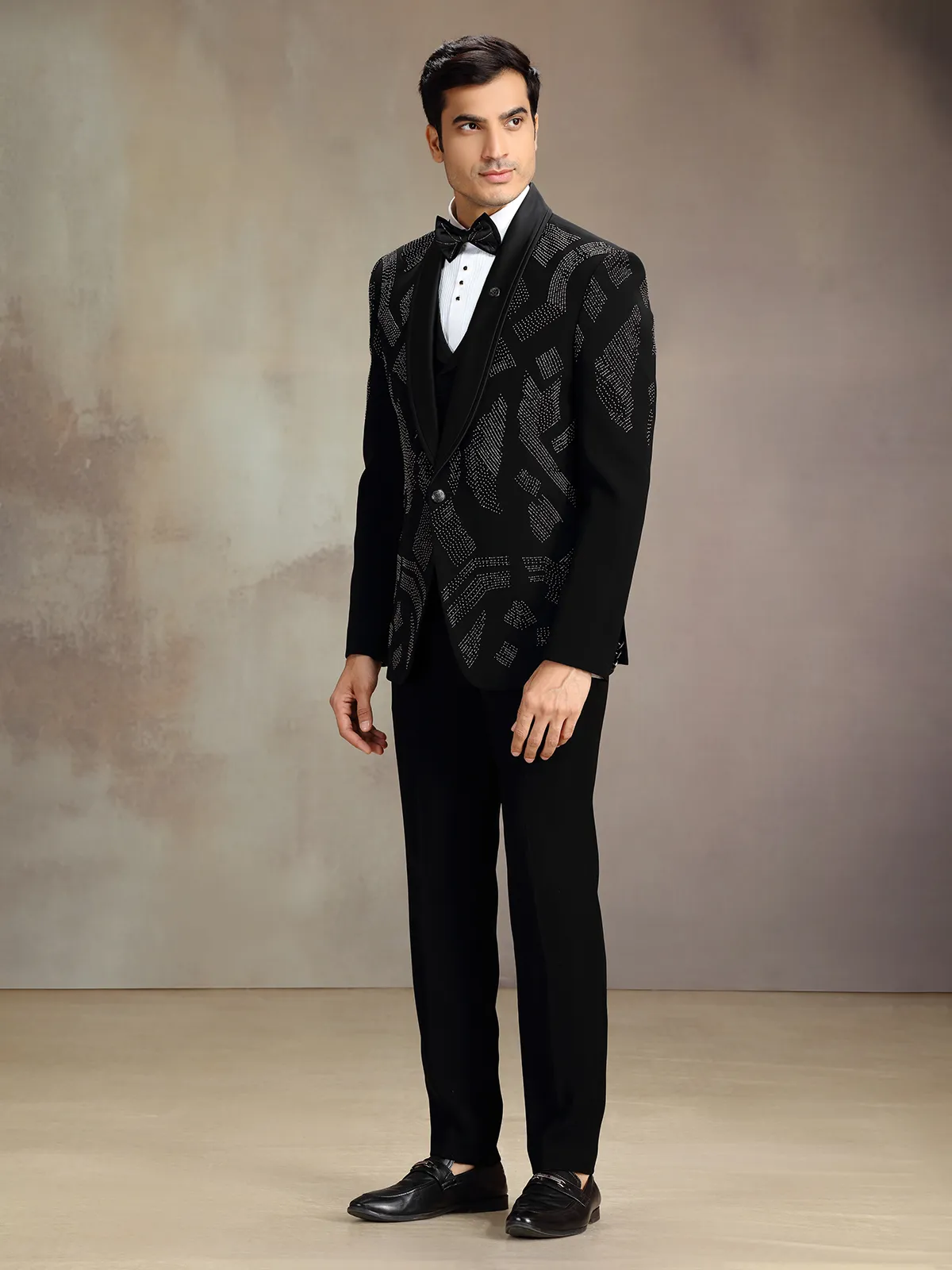 Black stones embellished coat suit