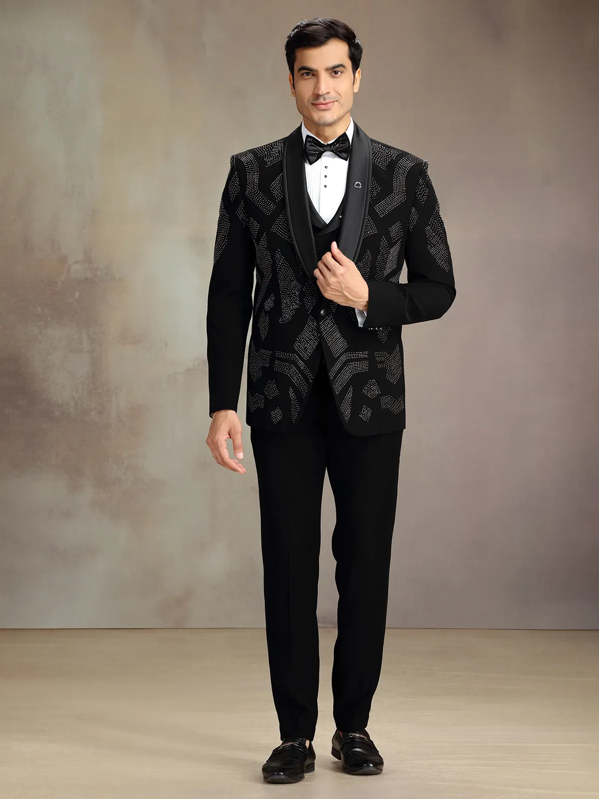 Black stones embellished coat suit
