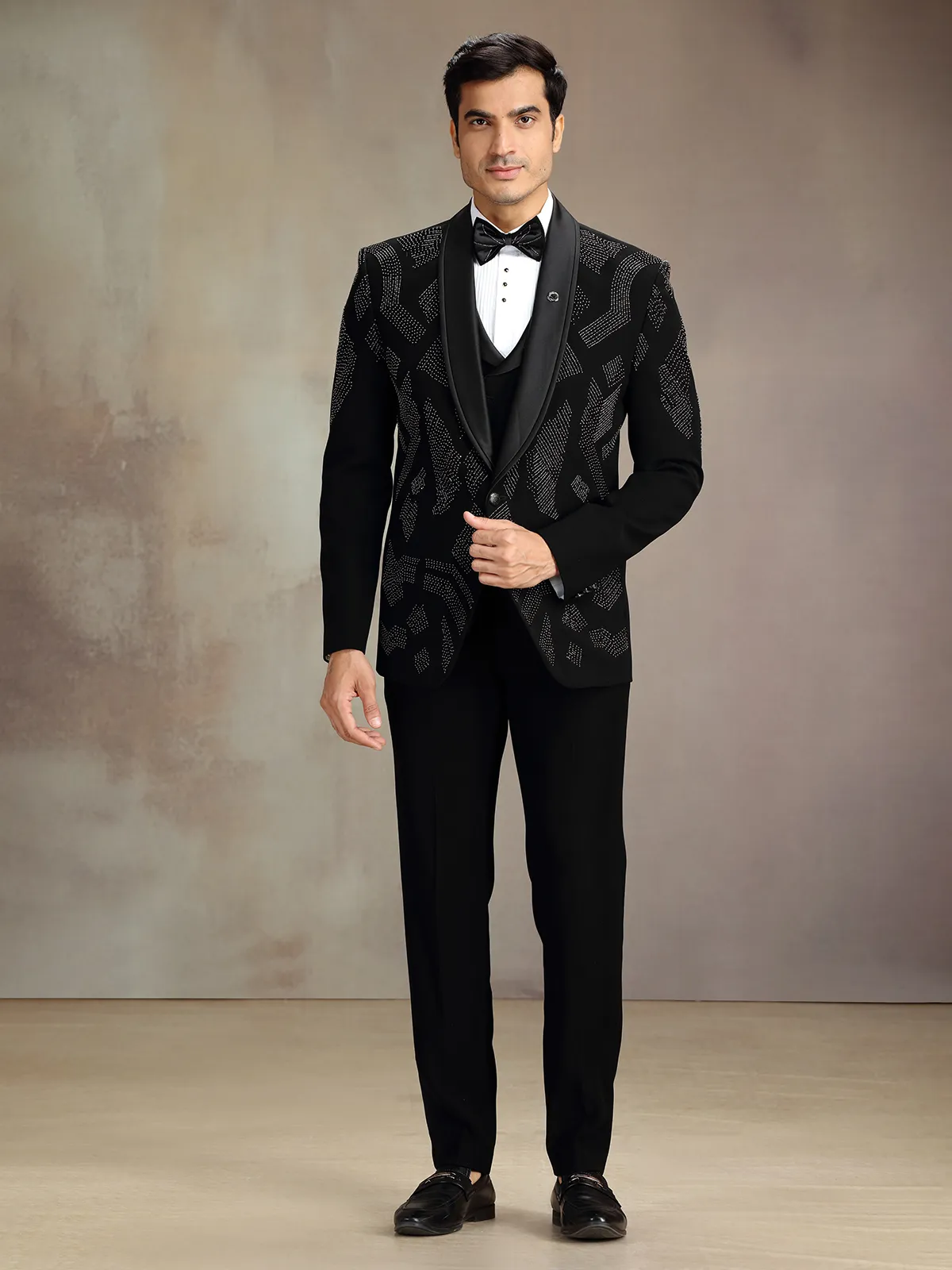 Black stones embellished coat suit