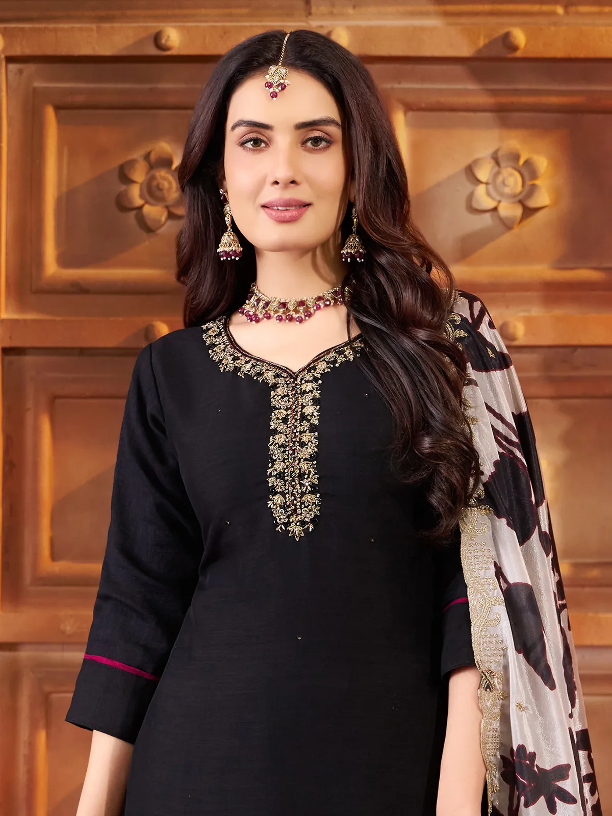 Black straight cut silk salwar suit with dupatta-G3-WSS45864 |...