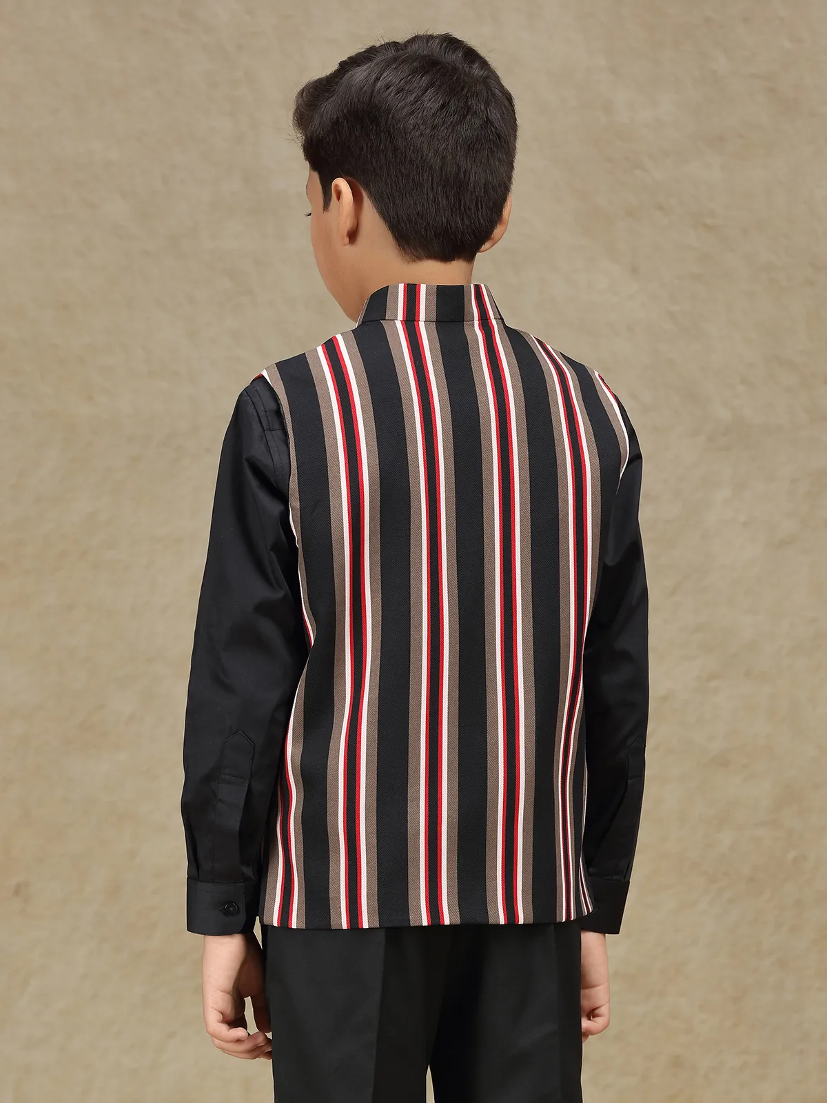 Black striped terry rayon waistcoat