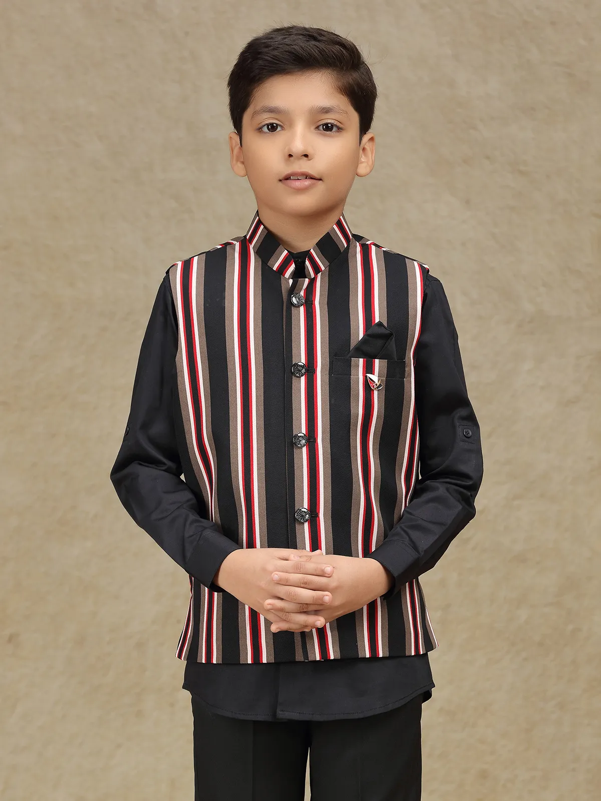 Black striped terry rayon waistcoat