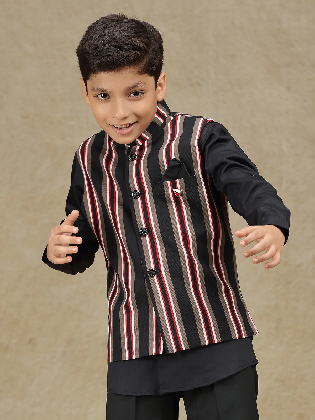 Black striped terry rayon waistcoat