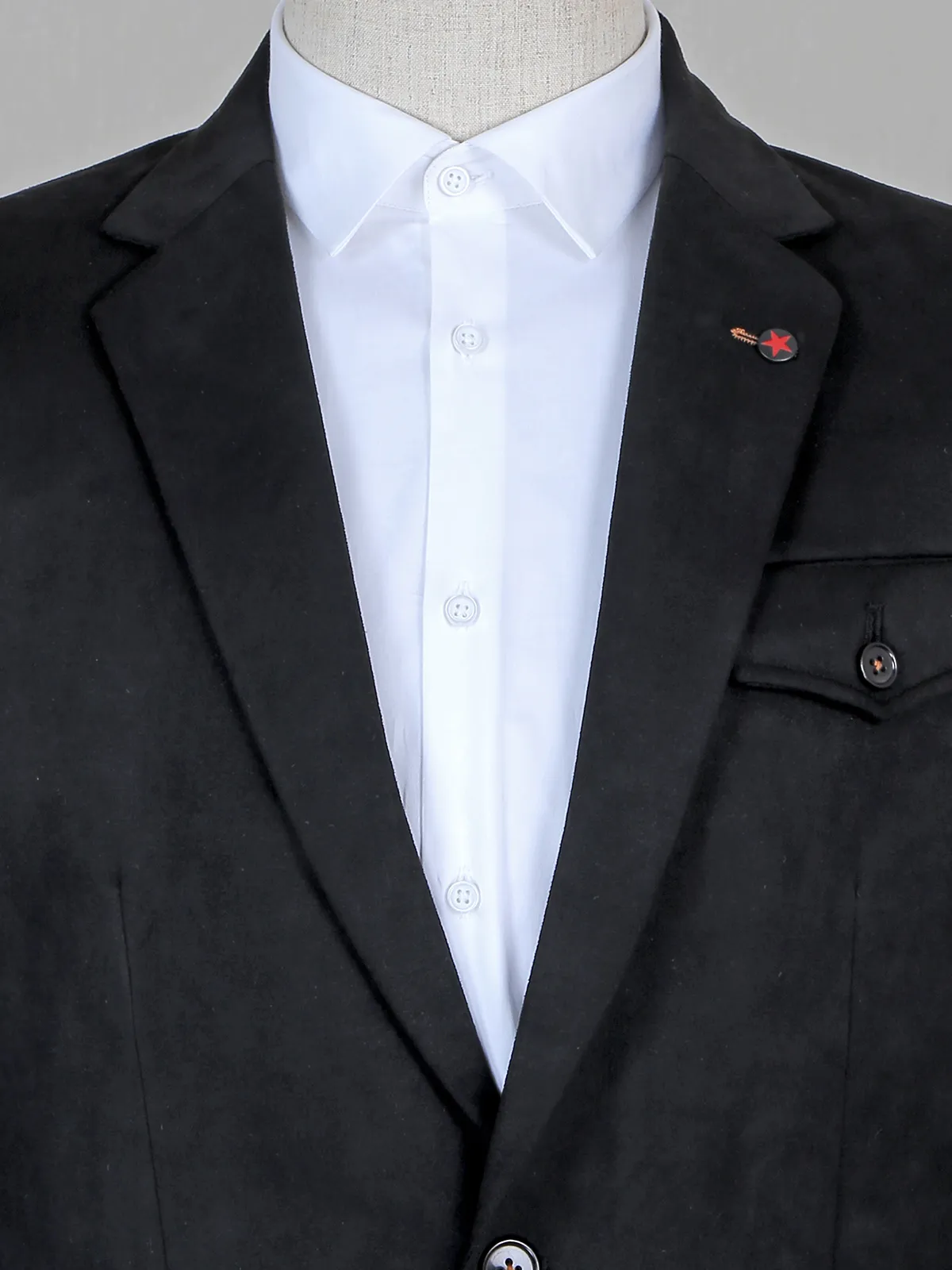 Black suede solid fabric men blazer