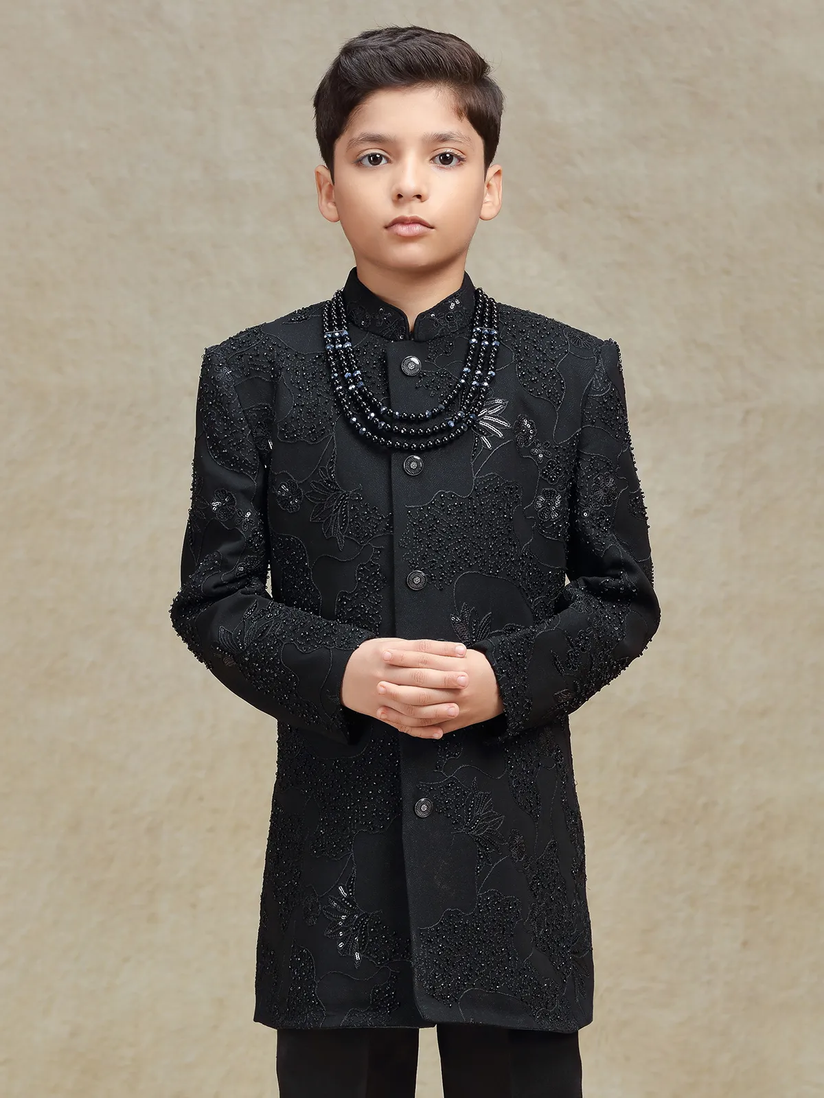 Black terry rayon indo western set for boys