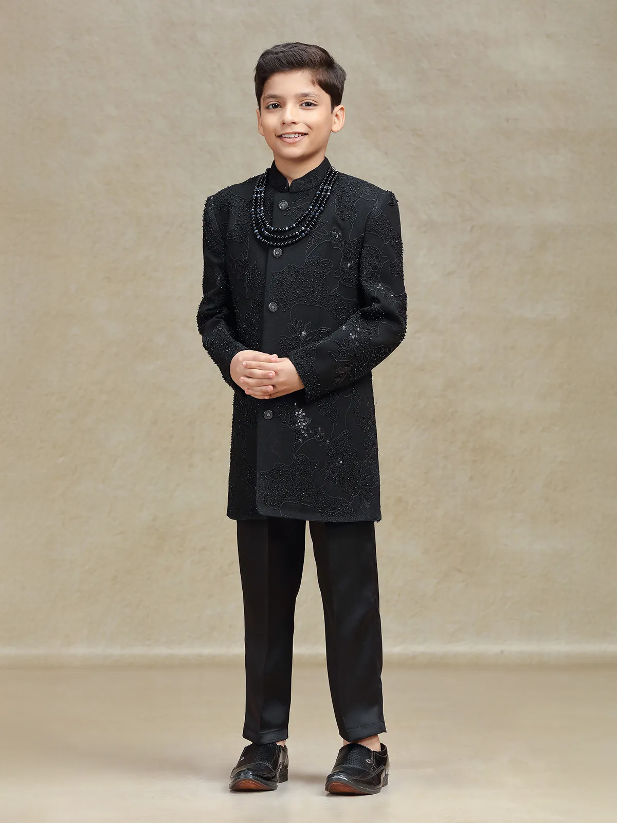 Black terry rayon indo western set for boys