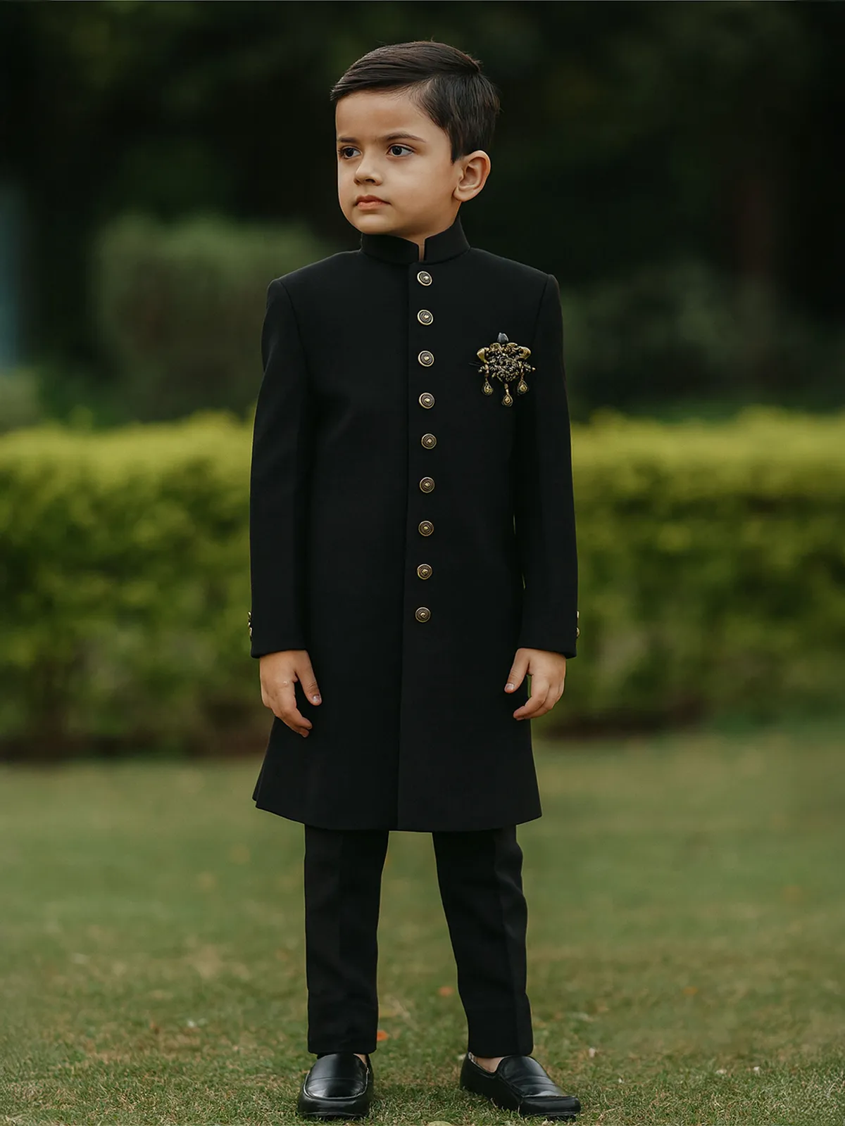 Black terry rayon indowestern suit for boys