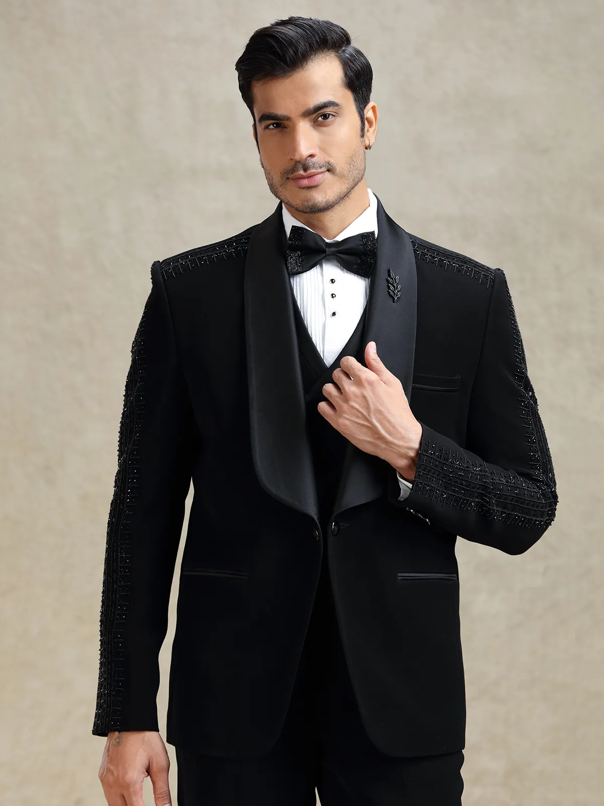 Black terry rayon reception tuxedo suit