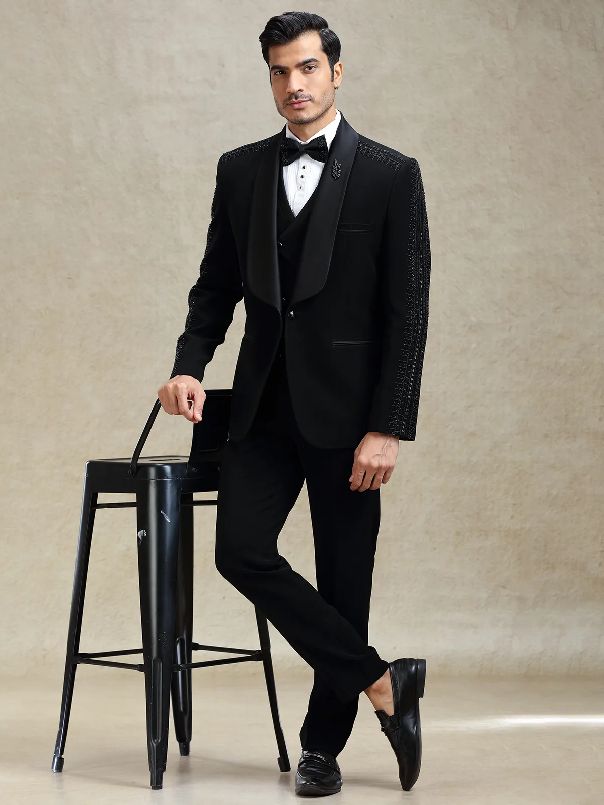 Black terry rayon reception tuxedo suit