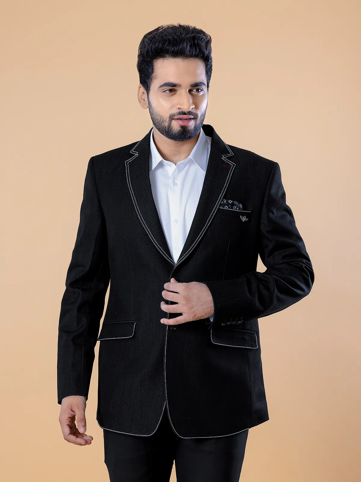 Black terry rayon solid blazer