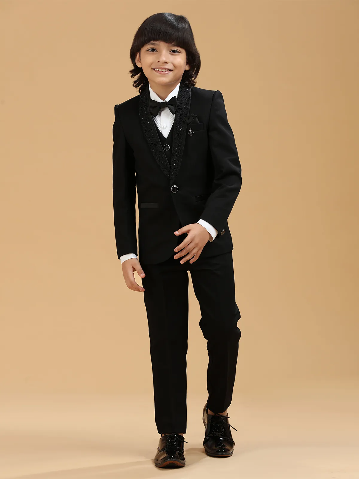 Black terry rayon tuxedo coat suit