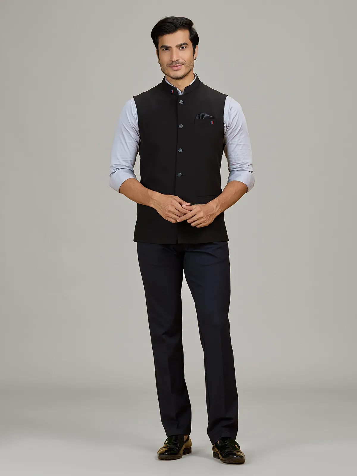 Black terry rayon waistcoat for formal occasions