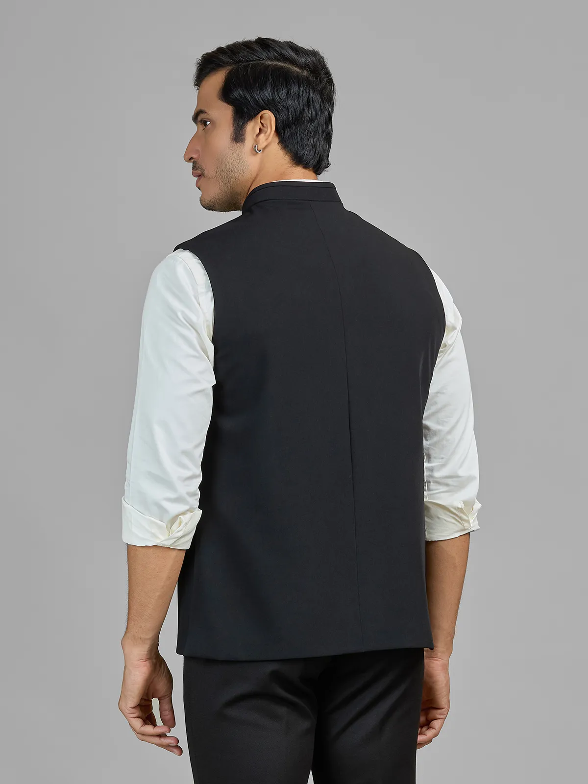 Black terry rayon waistcoat with embellished pocket
