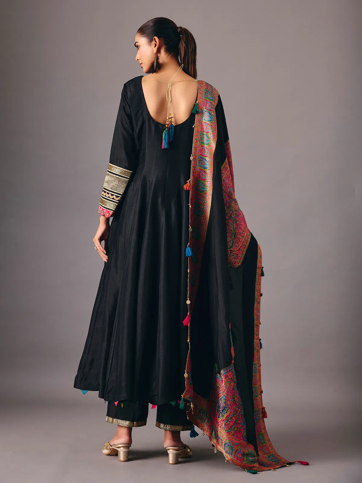 Black tissue silk anarkali suit with dupatta