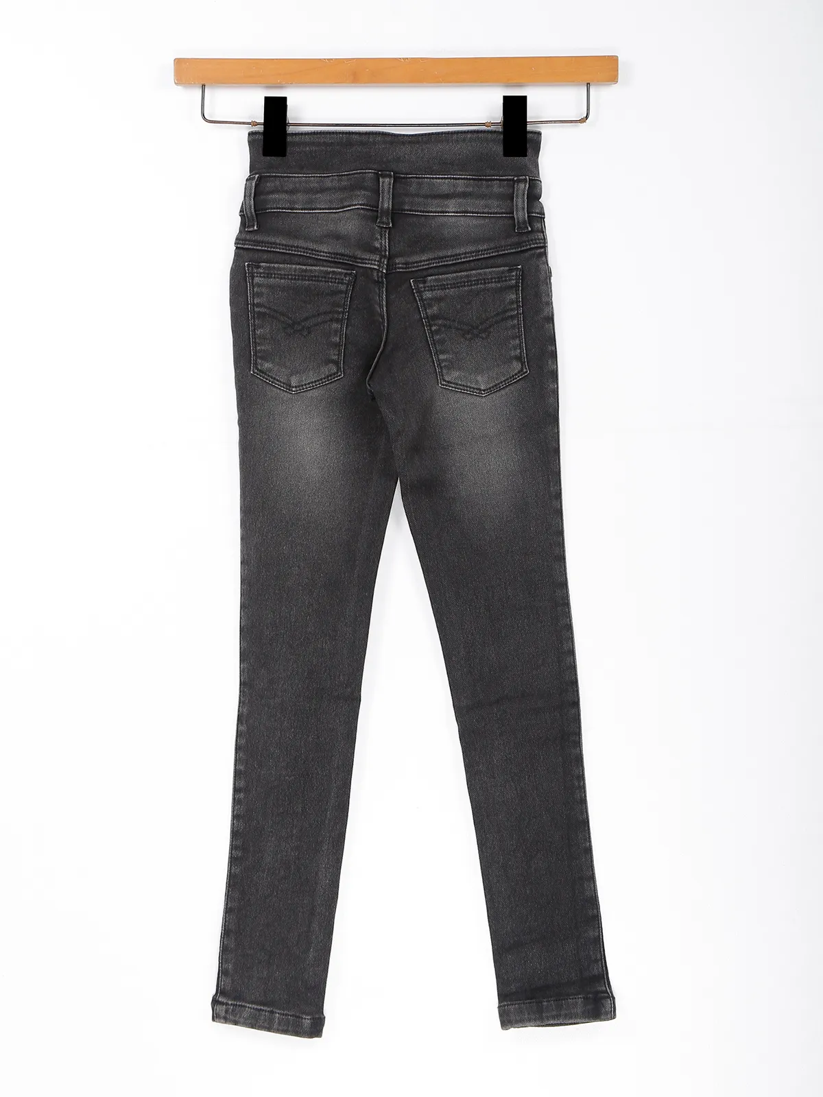 Black washed three botton placket jeans