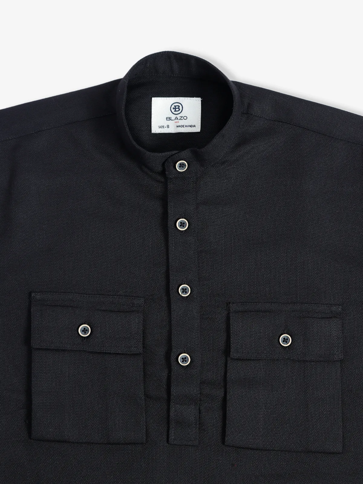 Blazo black plain cotton kurta style shirt