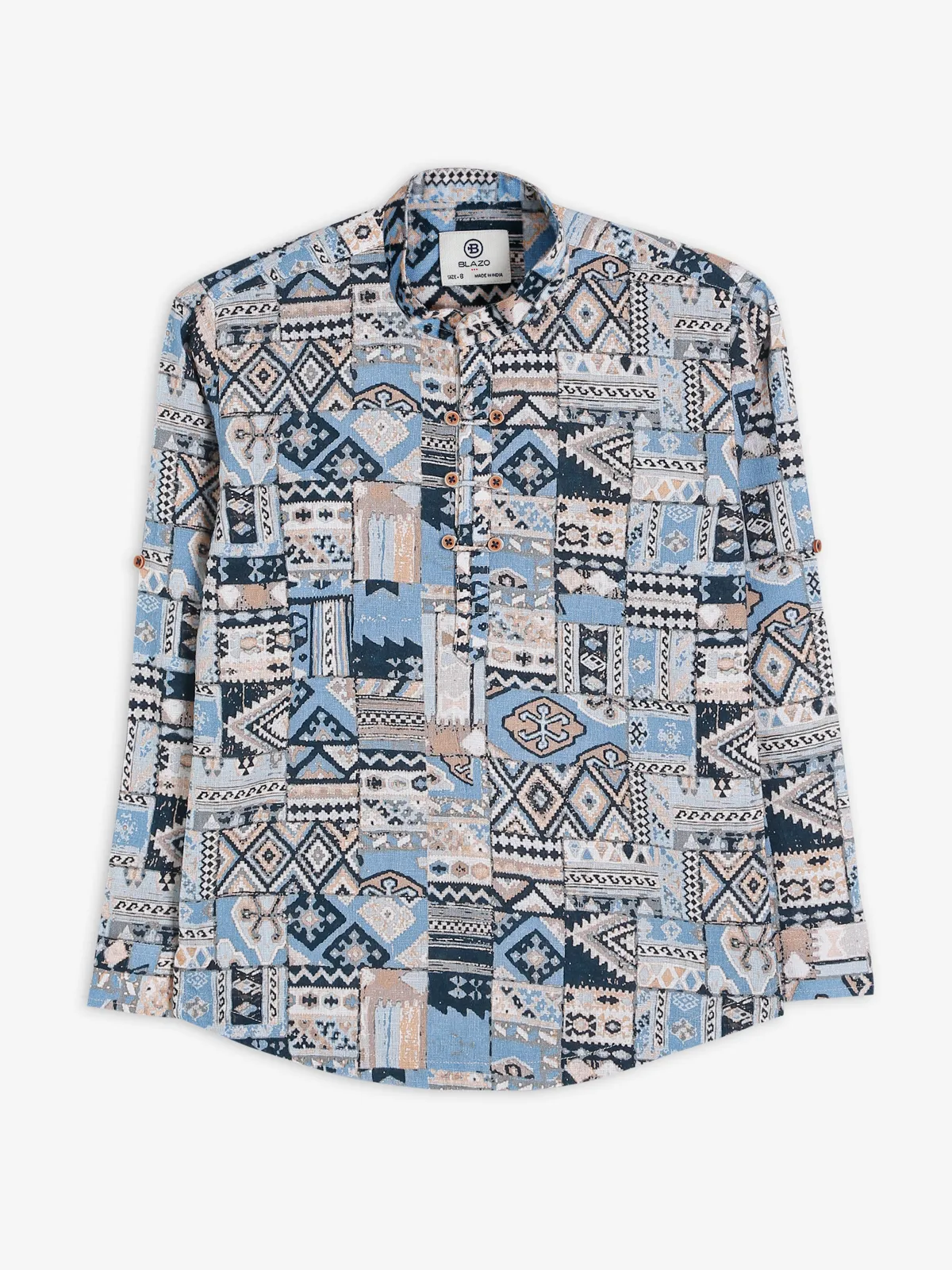 Blazo cotton sky blue printed shirt