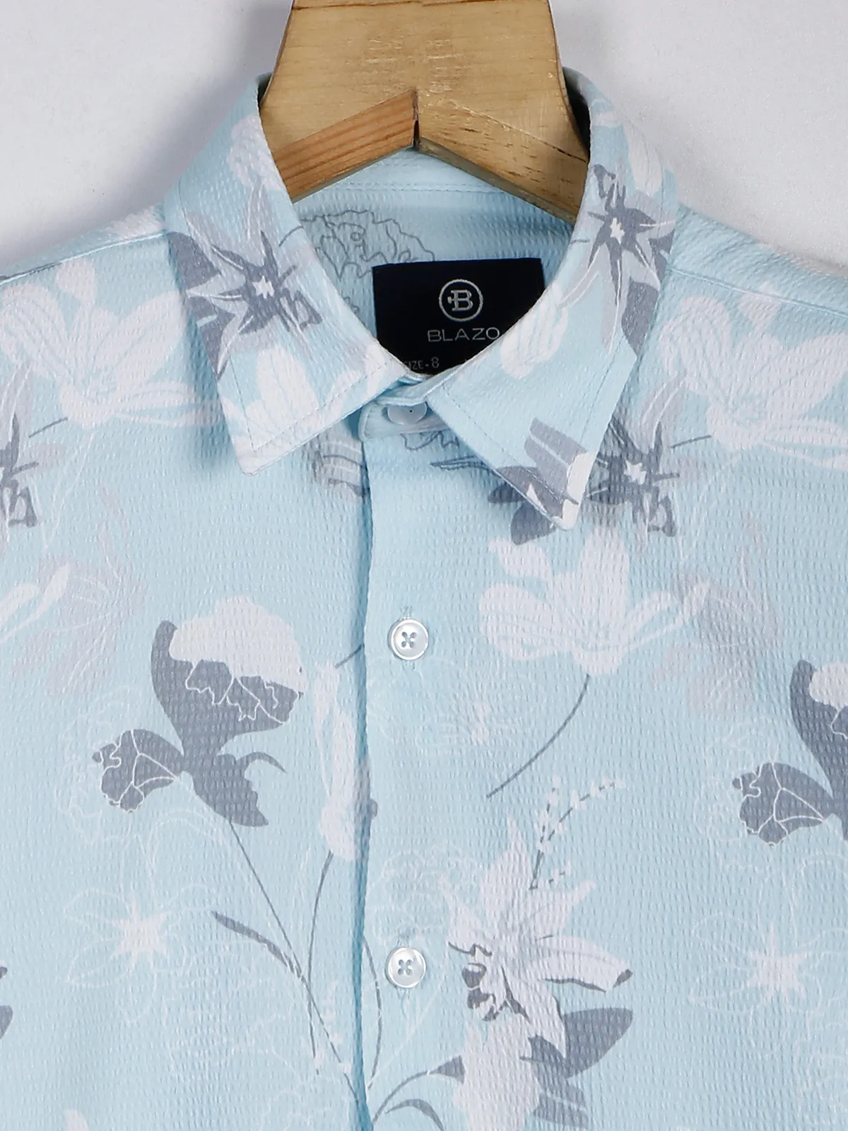 Blazo printed powder blue casual cotton shirt