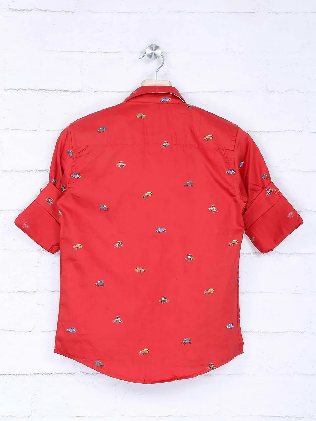 Blazo red hue car printed cotton shirt